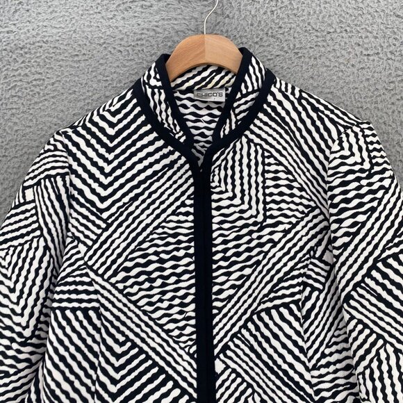 Chicos Jacket Womens 0 US Small White Abstract Striped Kimono Mandarin Collar - Picture 2 of 9
